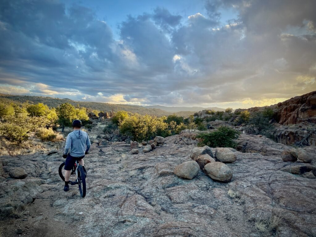 Arizona mountain biking lets you watch the sun getting low in the west in Prescott, Arizona