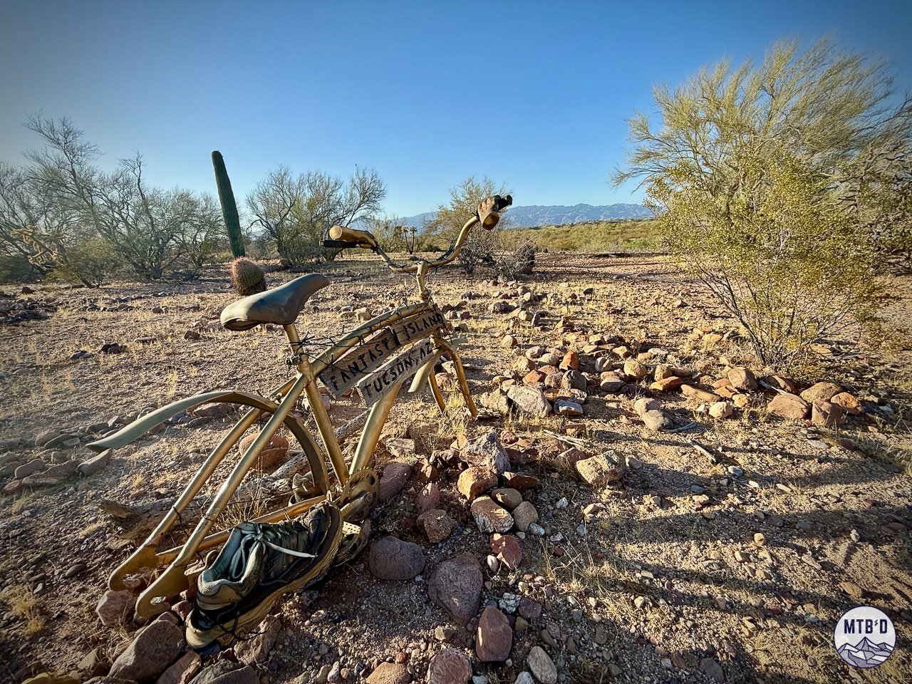 Bike art in the middle of the Fantasy Island trail network in Tucson Arizona