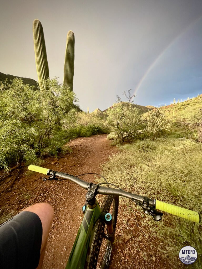 Singletrack under a rainbow at Tucson Mountain Park
