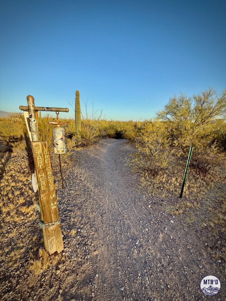 The start of Lone Cactus Loop at Fantasy Island Mountain Bike Park in Tucson, Arizona